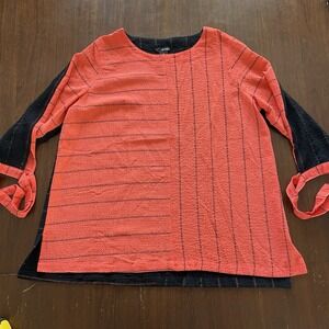 Ali‎ Miles Women's Orange Black Tunic Blouse XL 3/4 Sleeves Lagenlook Art